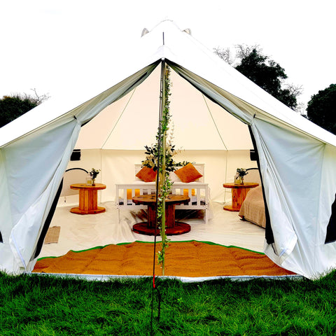 BTV 4 - 4m, 5m or 6m XL (1.2m High Walls) Water Resistant & Fire Retardant Cotton Canvas Bell Tent With Stove Hole (Single Door)