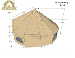 BTV 4 - 4m, 5m or 6m XL (1.2m High Walls) Water Resistant & Fire Retardant Cotton Canvas Bell Tent With Stove Hole (Single Door)