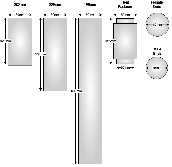 80mm Single Wall Stove Flue Pipe Connections