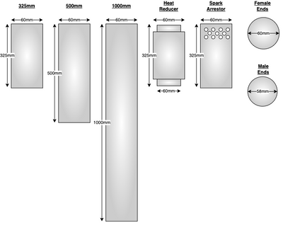 60mm Diameter - Single Wall Stainless Steel Stove Flue Pipe Connections